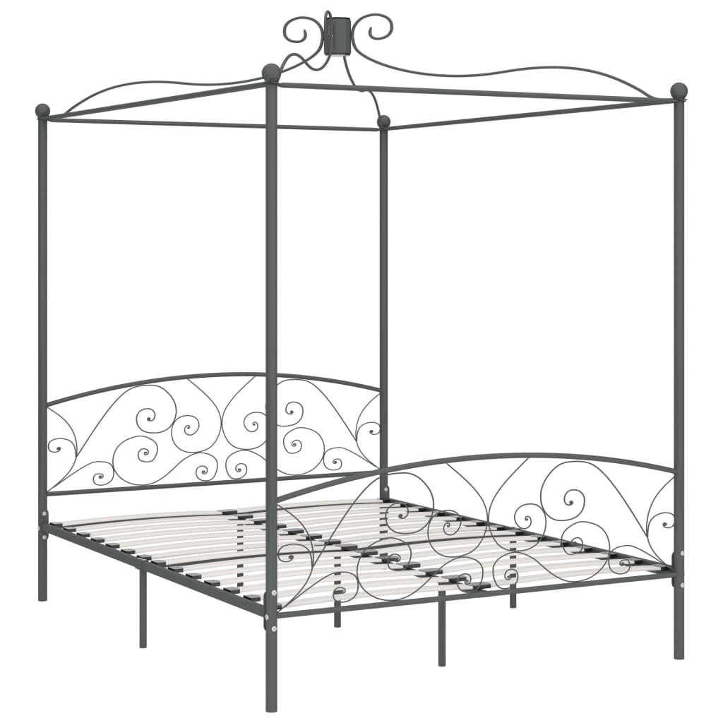 284484 vidaXL Canopy Bed Frame without Mattress Grey Metal 160x200 cm